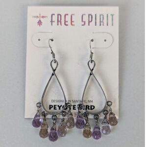 Peyote Bird Chandelier Earrings Sterling Silver Purple Stones Boho Southwest NWT